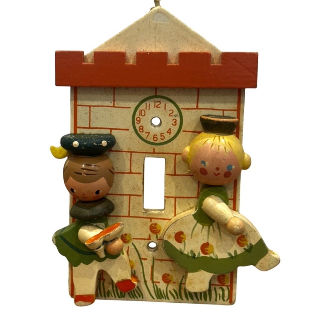 Vintage IRMI Germany Wooden Light Switch Cover Dancing Couple Folk Art